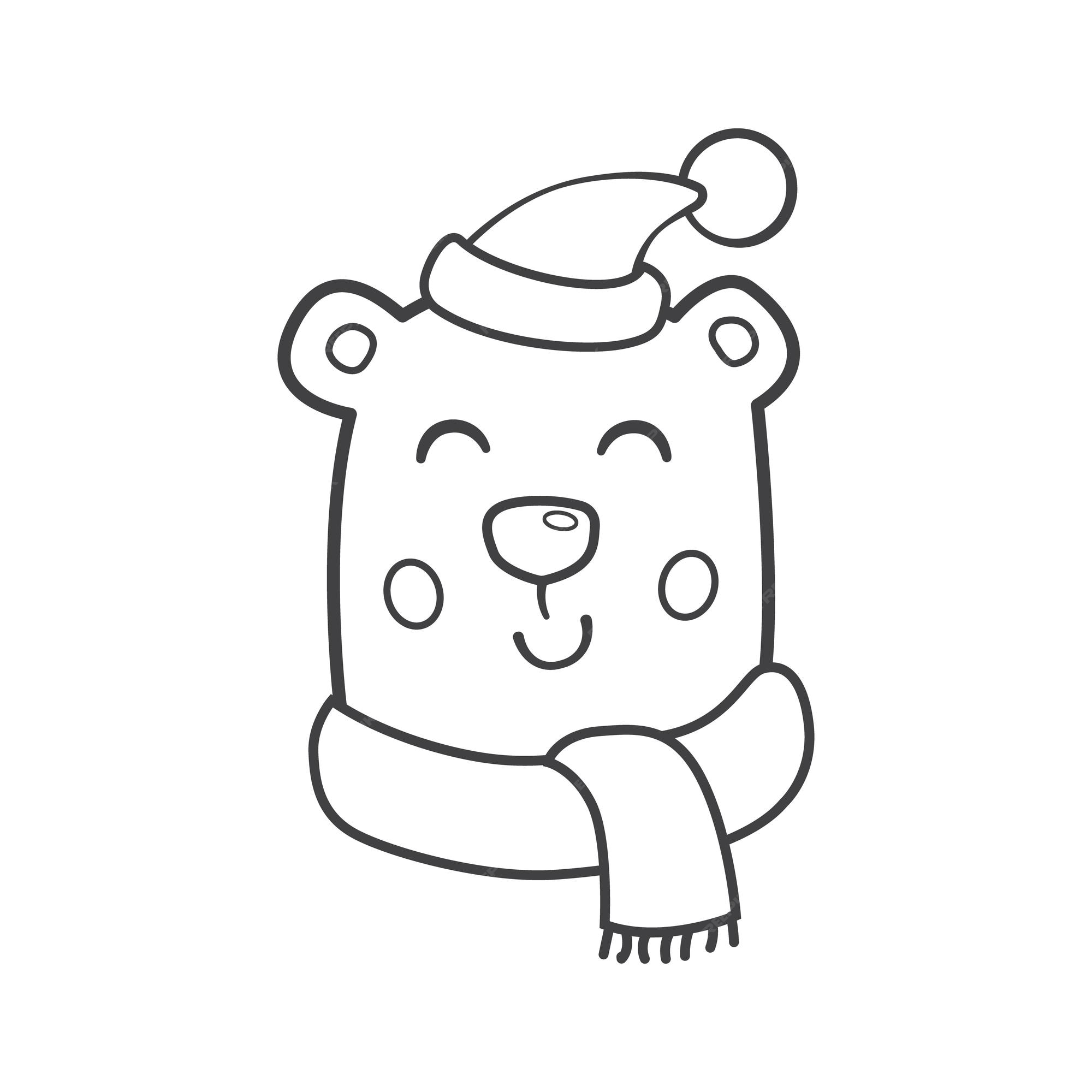 Premium vector polar bear with christmas hat and scarf christmas outline illustration icon coloring page or line art