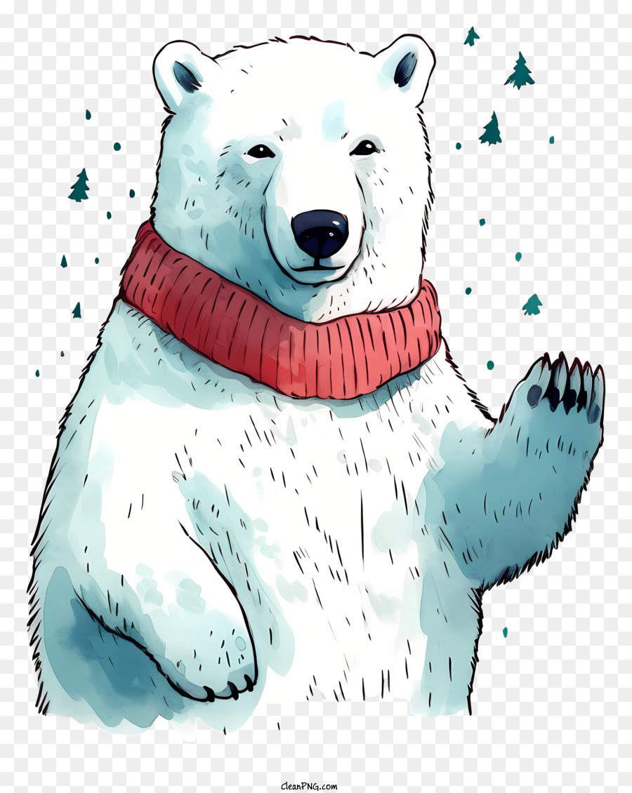 White polar bear wearing red scarf standing png download