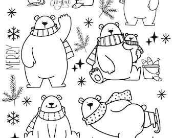 Polar bear coloring page winter polar bear download holiday instant download download and print digital coloring page for kids