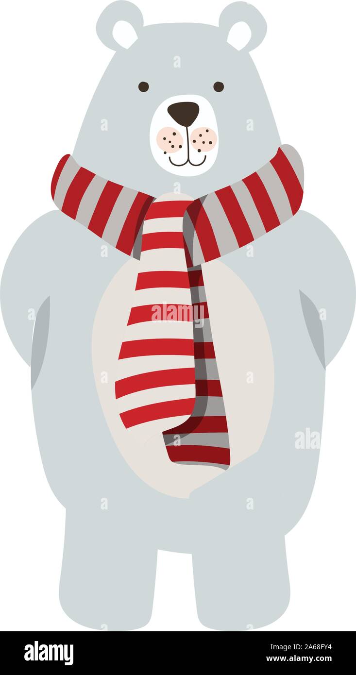 Merry christmas polar bear with scarf stock vector image art