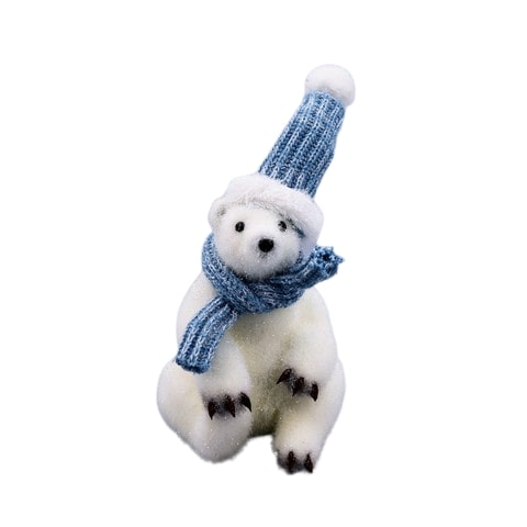 Sitting polar bear with blue scarf