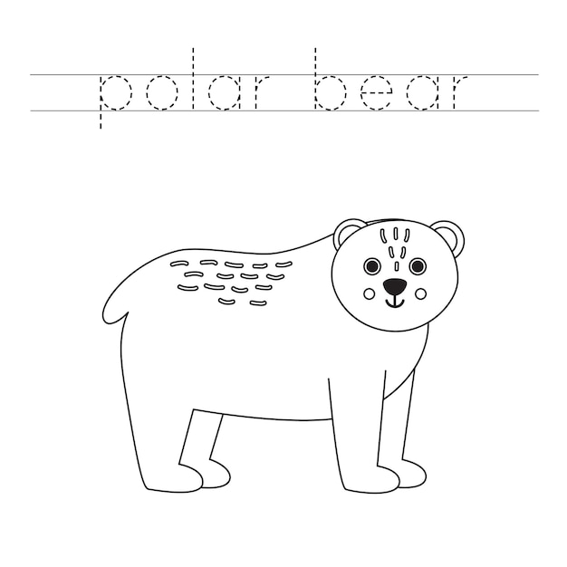 Premium vector trace the letters and color cartoon polar bear handwriting practice for kids