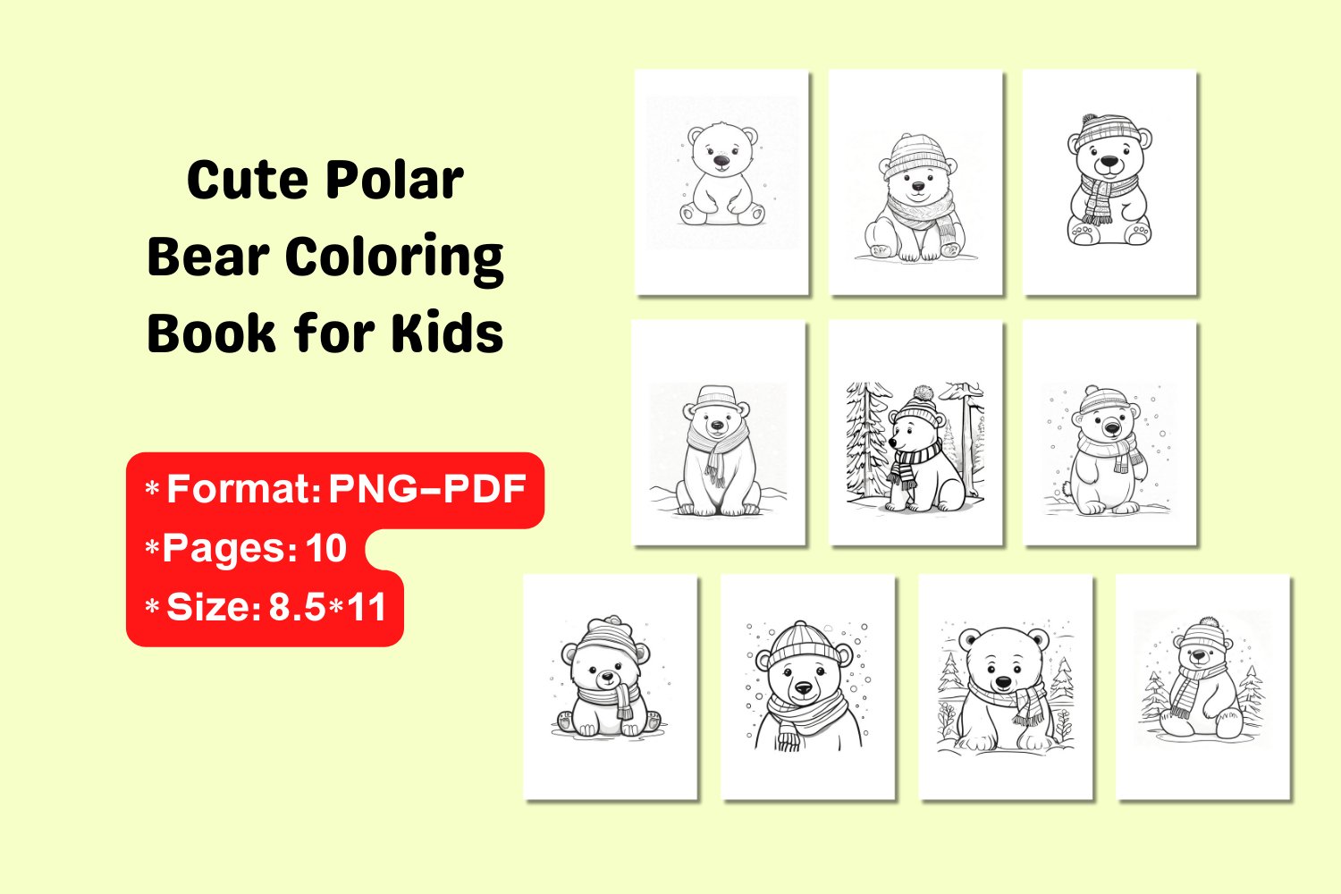 Polar bear coloring book for kids