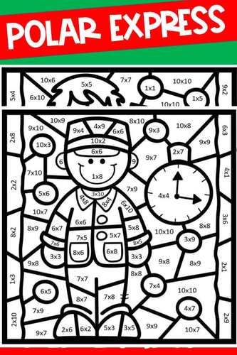 Polar express coloring pages color by number code multiplication facts practice