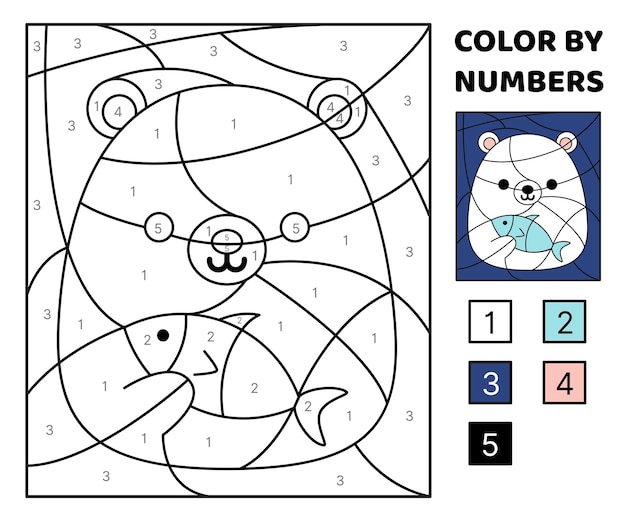 Premium vector polar bear color by number squishmallow coloring page game for kids kawaii cartoon vector