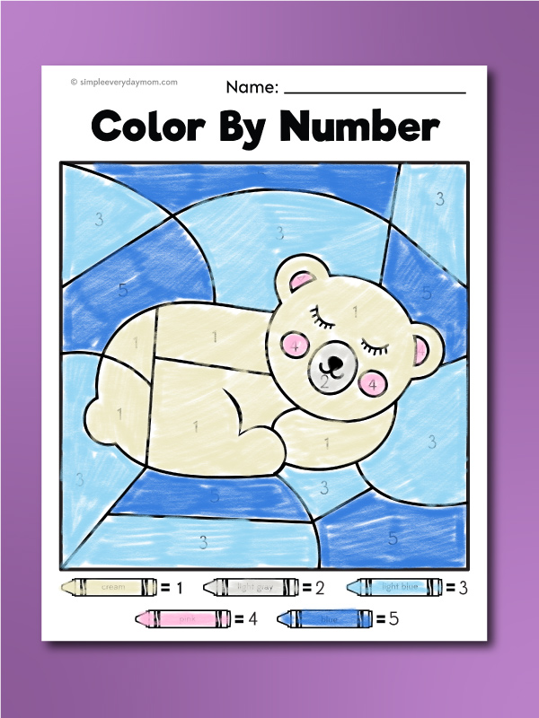 Polar bear color by numbers for kids free printable