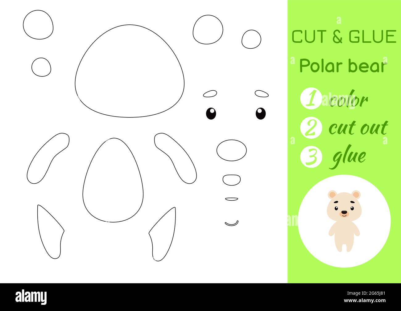 Color cut and glue paper little polar bear cut and paste crafts activity page educational game for preschool children diy worksheet kids logic ga stock vector image art