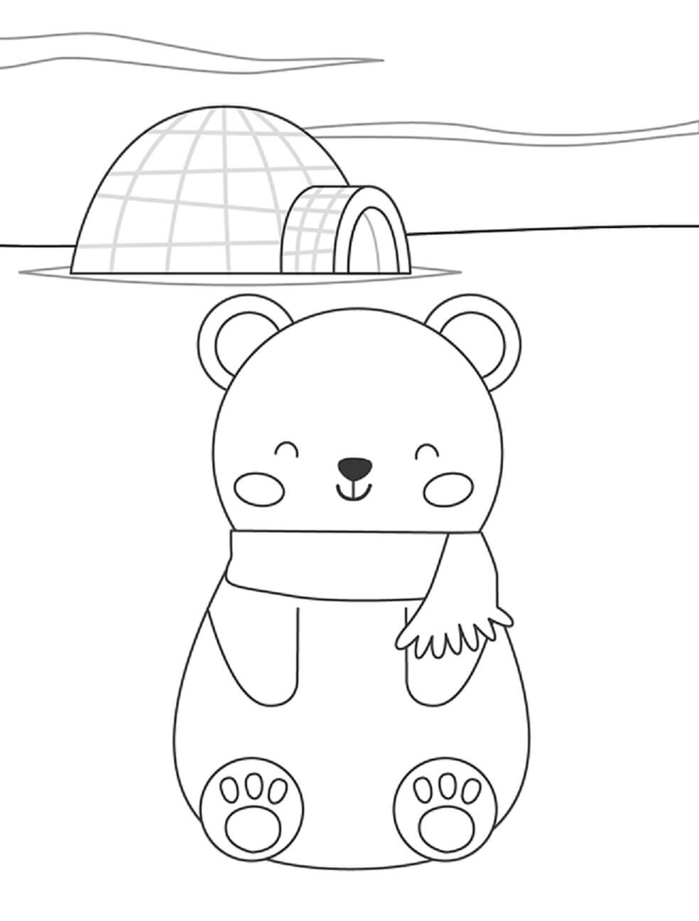 Smiling cartoon polar bear coloring page