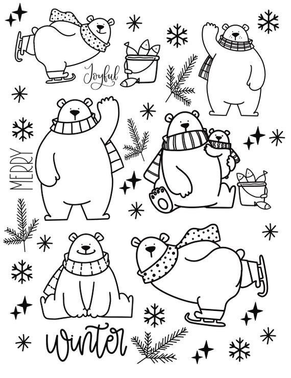 Polar bear coloring page winter polar bear download holiday instant download download and print digital coloring page for kids