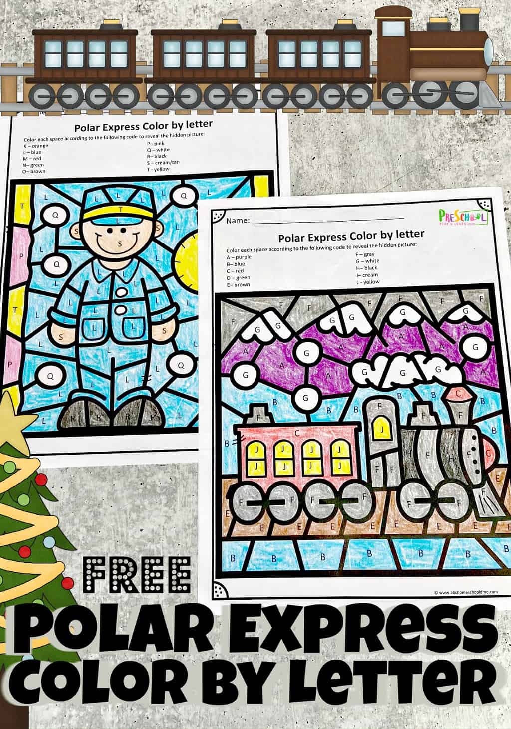 Free polar express color by letter christmas worksheets