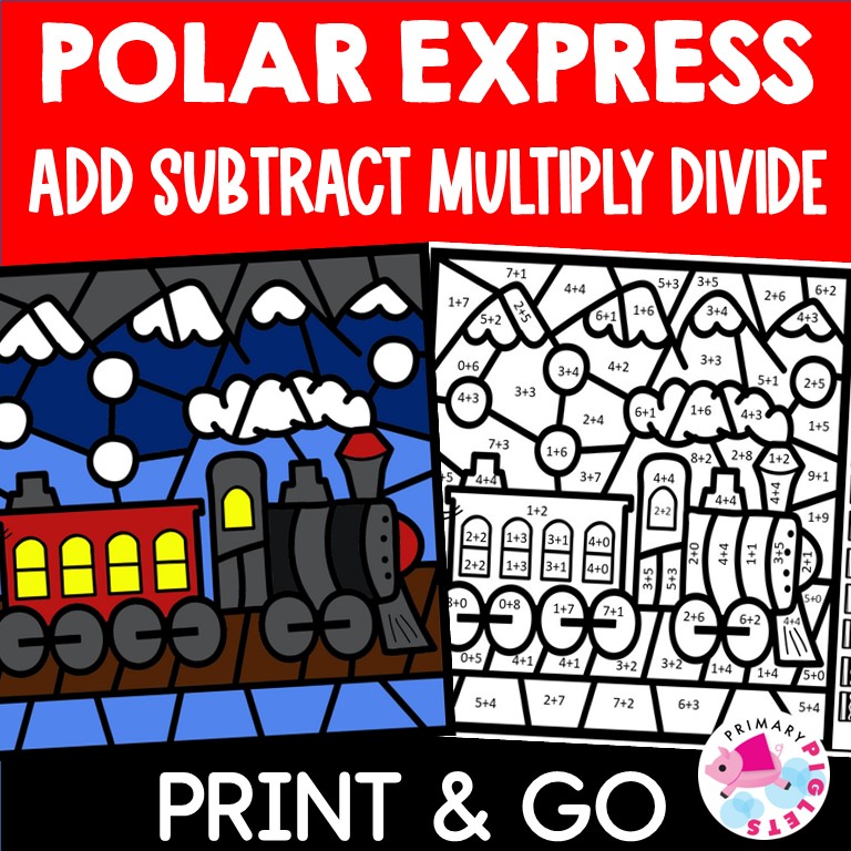 Polar express math facts color by number bundle made by teachers