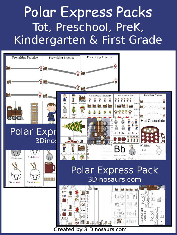 Free polar express pack for tot preschool prek kindergarten dinosaurs
