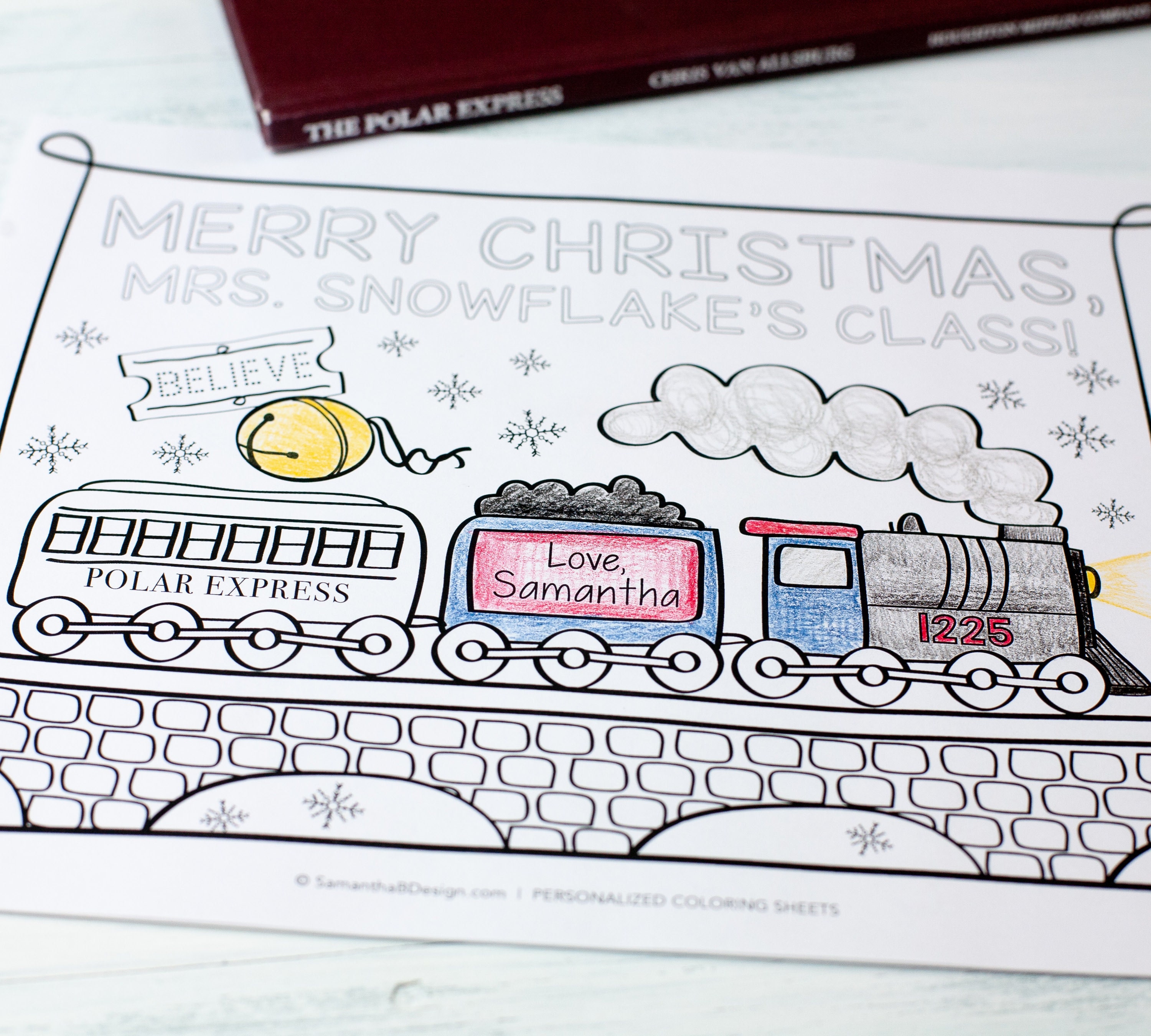 Personalized polar express train christmas coloring sheet design for class party multiple download pdf x