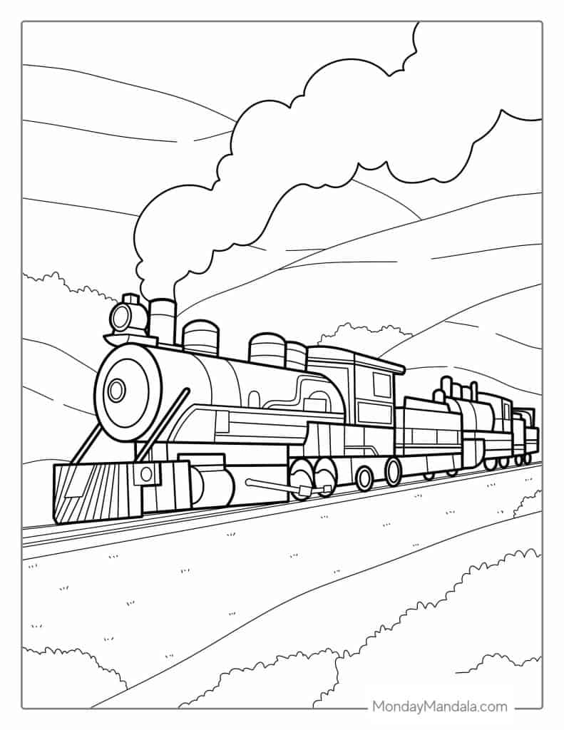 Train coloring pages free pdf printables