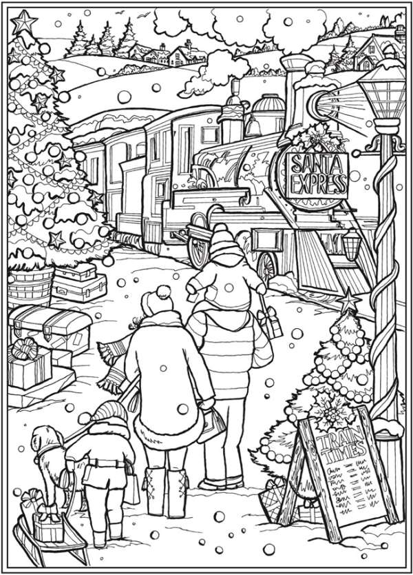 Christmas scene coloring pages â