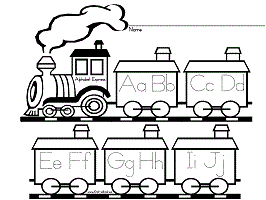 Alphabet express train worksheets for preschool and kindergarten