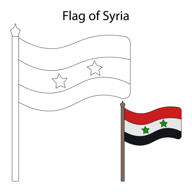 Flag of syria sketch color the flag according to the given example vector illustration coloring book for children the tricolor is adorned with two stars syrian arab republic the national symbol of