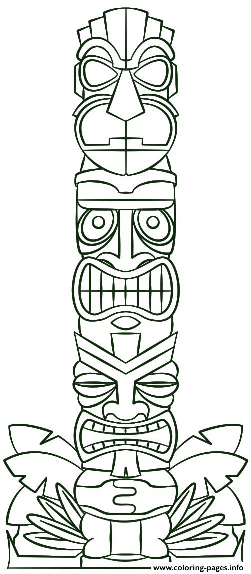 Tiki tribal pole coloring page printable