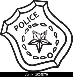 Police badge isolated coloring page for kids stock vector image art