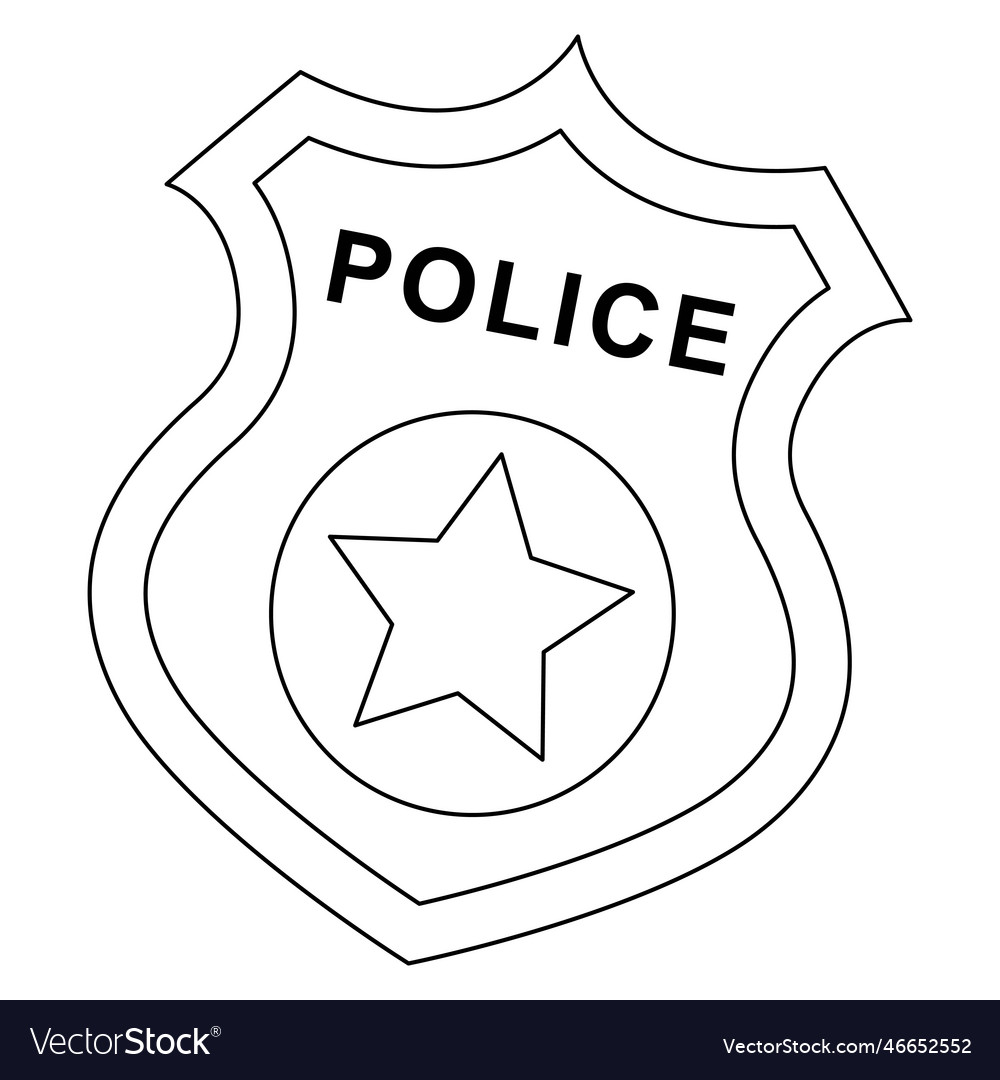 Police badge isolated coloring page for kids vector image