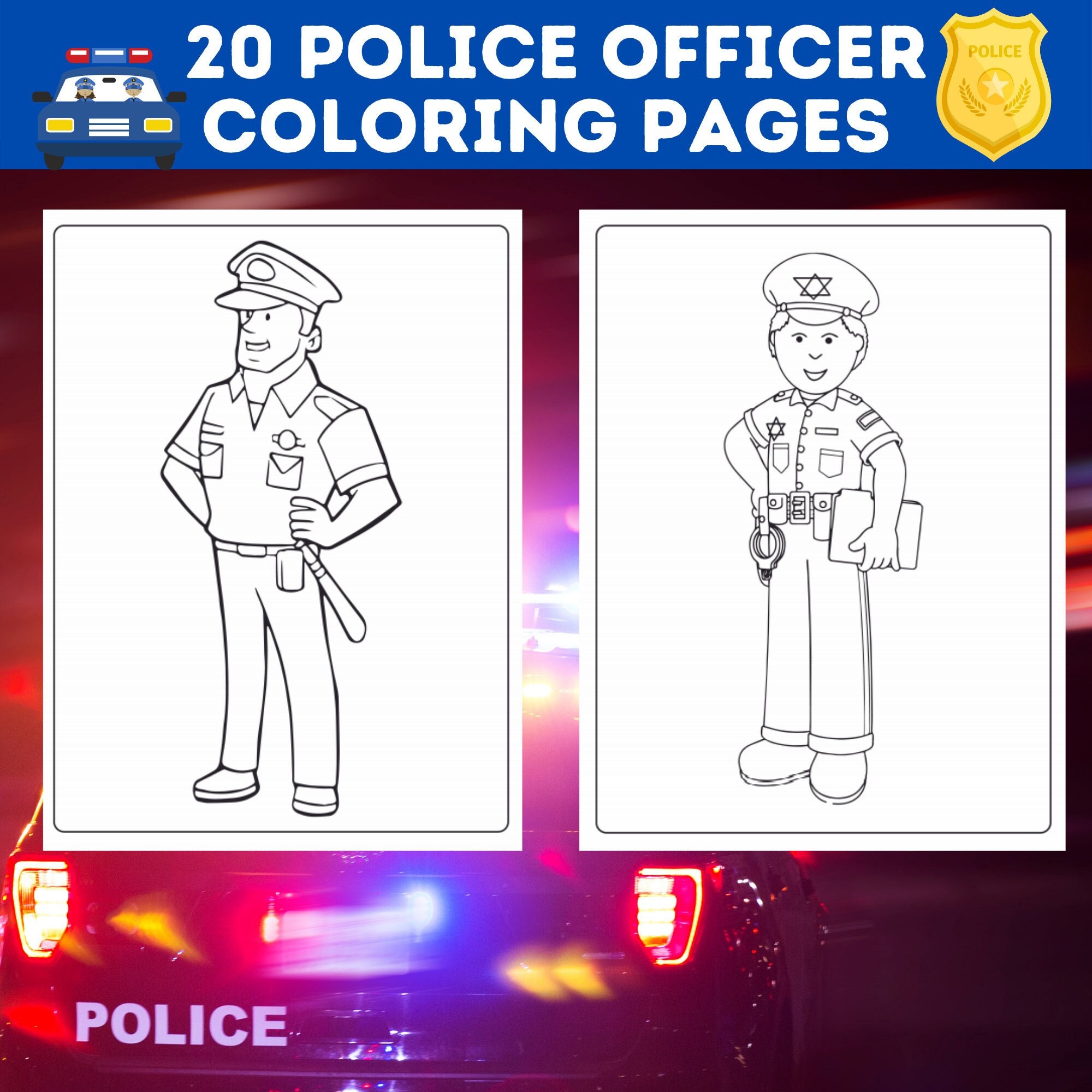 Police officer coloring pages bundle policeman policewoman printable policeman coloring book police officer picture instant download