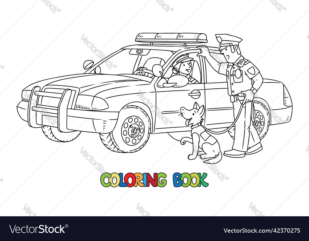 Police officers and car coloring book royalty free vector