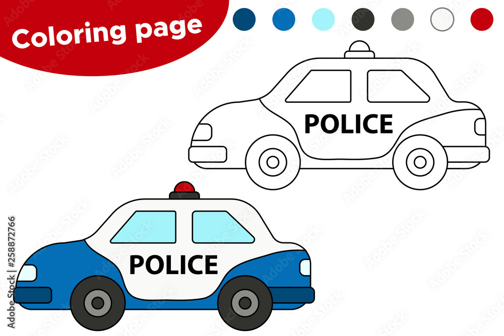 Vector illustration of black and white police car coloring book page for preschool kids vector