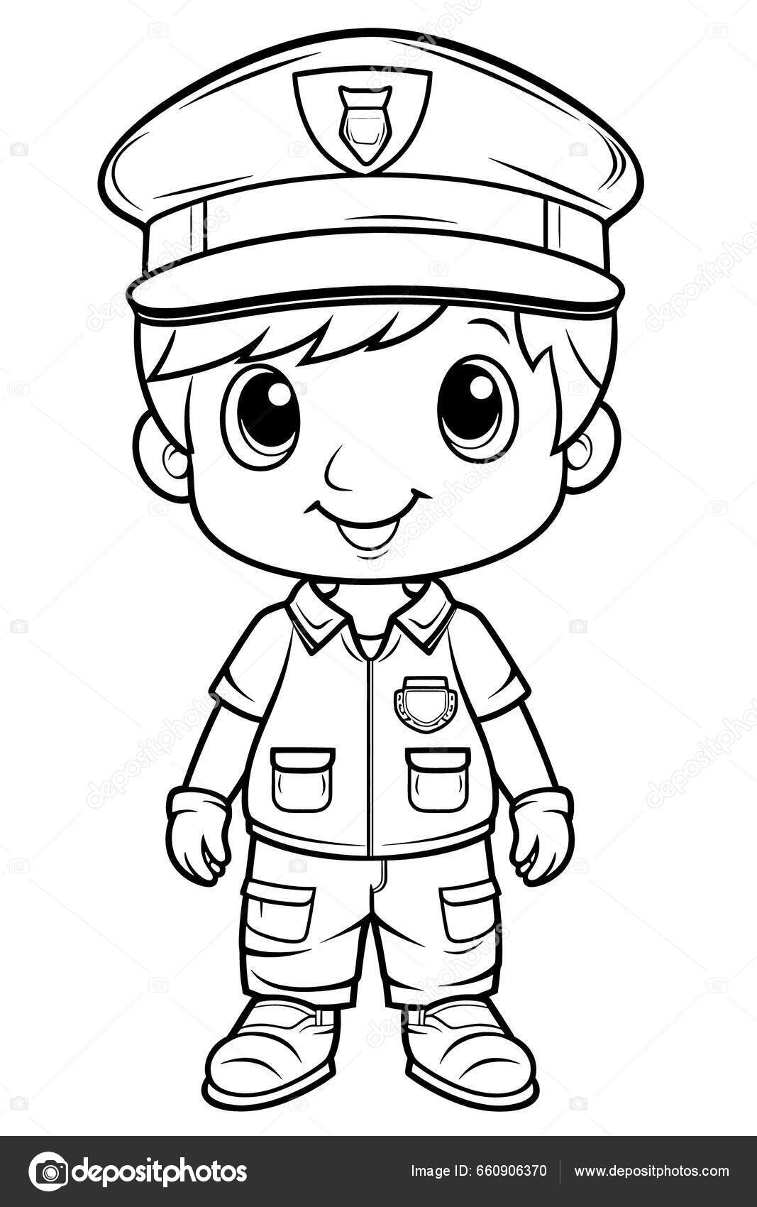 Police black white coloring pages kids simple lines cartoon style stock photo by george