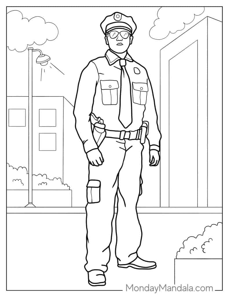 Police coloring pages free pdf printables