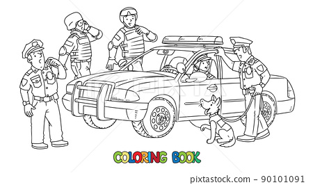 Police officers and police car coloring book