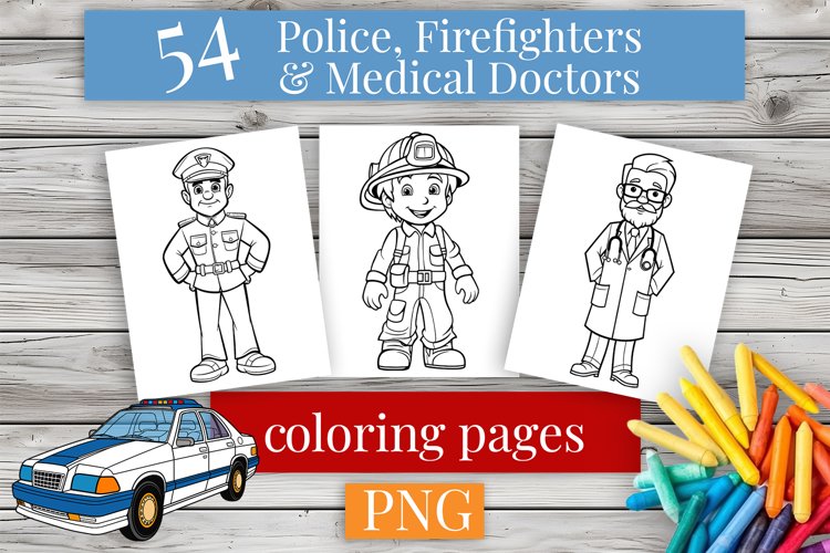 Coloring police firefighter doctor coloring book png