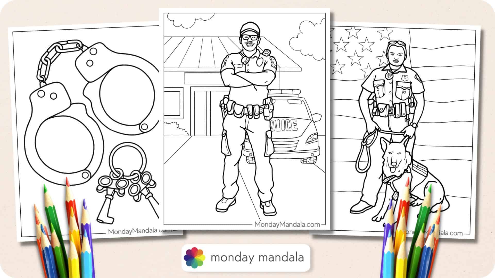 Police coloring pages free pdf printables