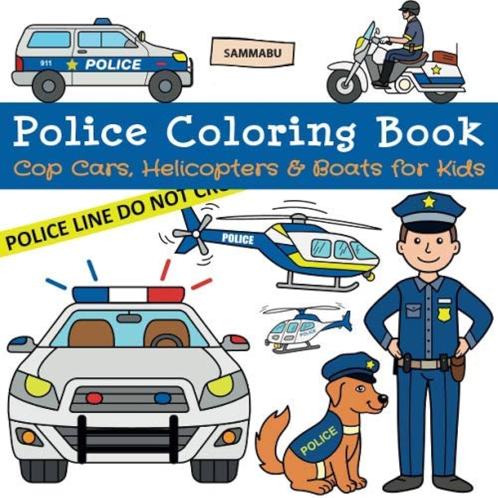 Police coloring book cop cars helicopters and boats for kids edition sammabu books