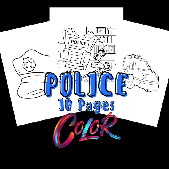 Police coloring pages for kids page colouring book preschool kindergarten fun activity pdf file printable digital download