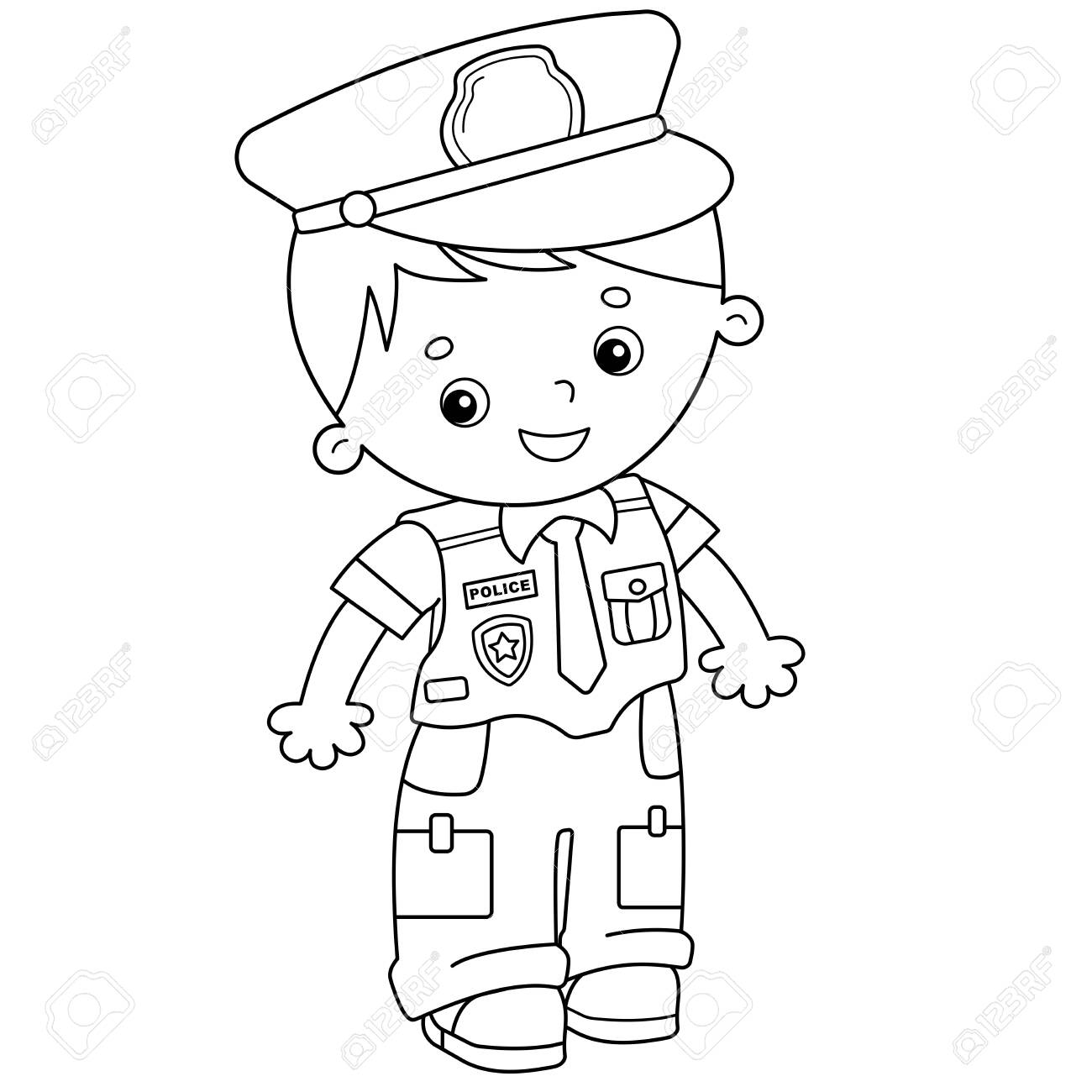 Coloring page outline of cartoon policeman profession