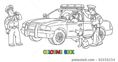 Police officers and police car coloring book