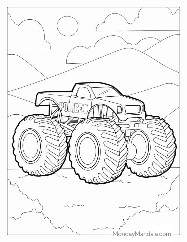 Police car coloring pages free pdf printables