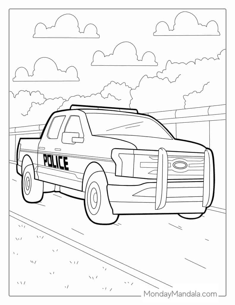 Police car coloring pages free pdf printables