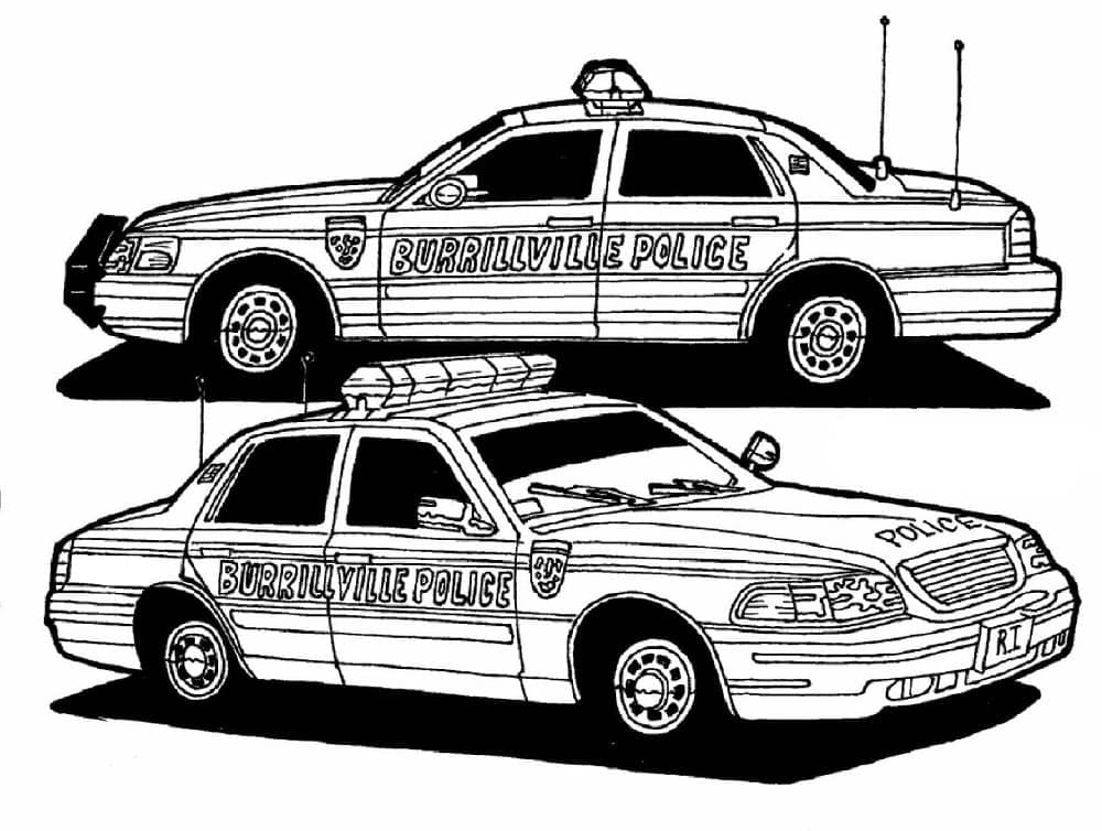 Police cars coloring page