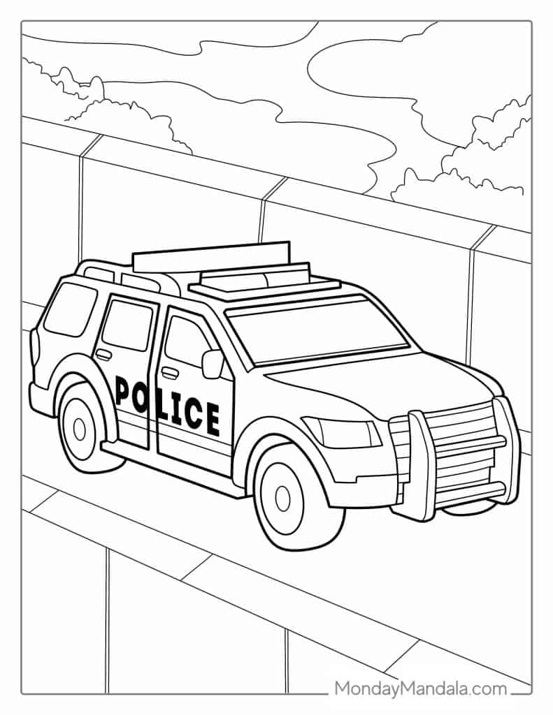 Police car coloring pages free pdf printables