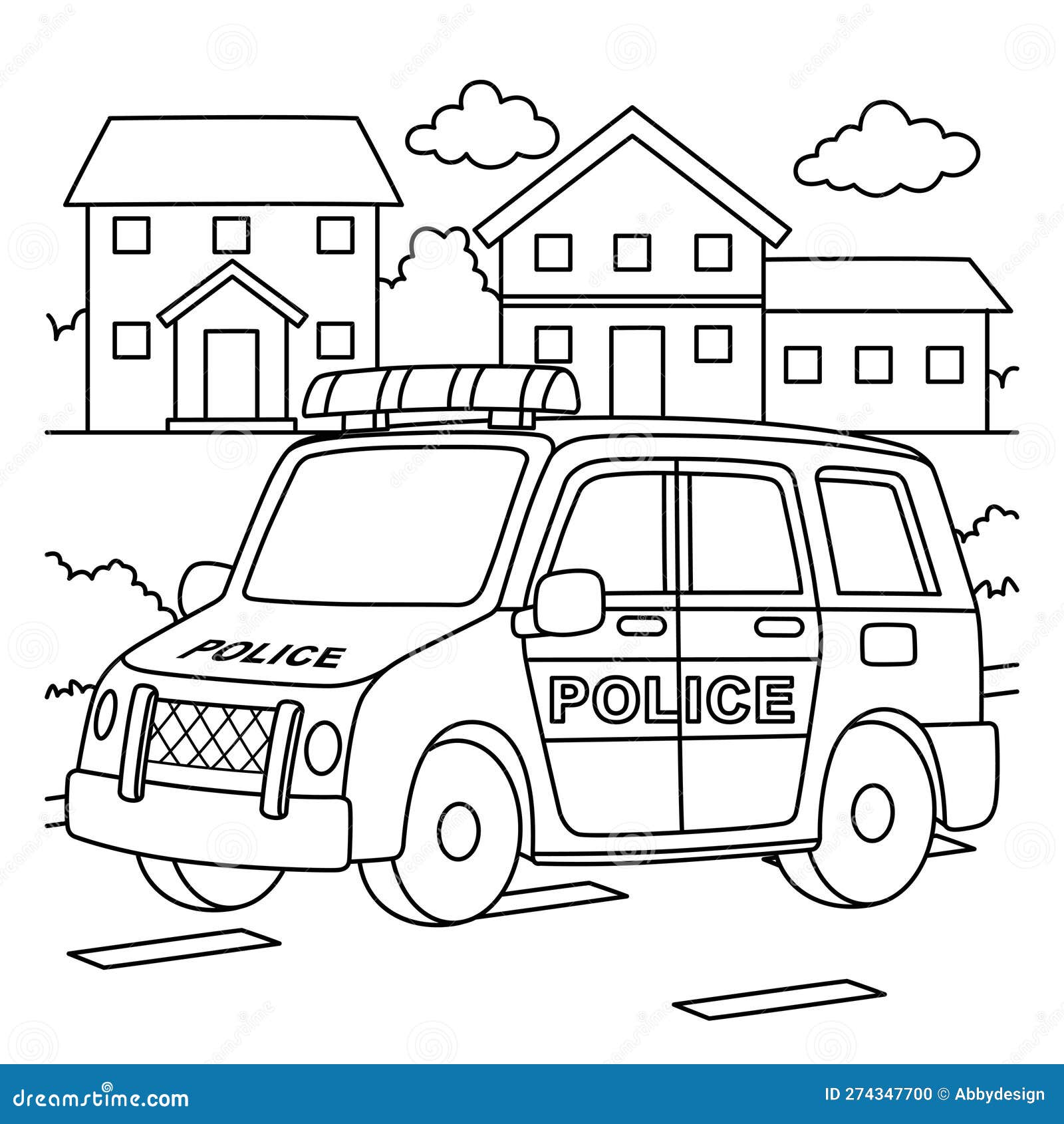 Police car coloring page for kids stock vector