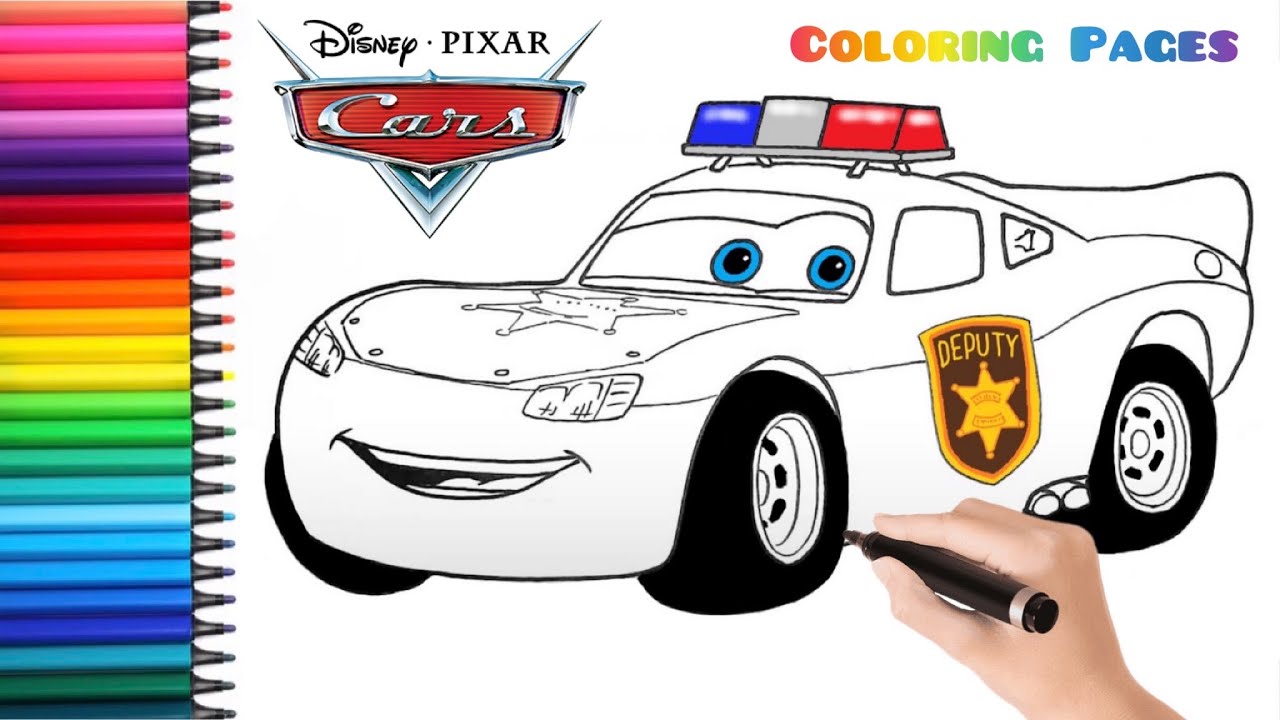 Coloring lightning mcqueen police car coloring pages cars movie