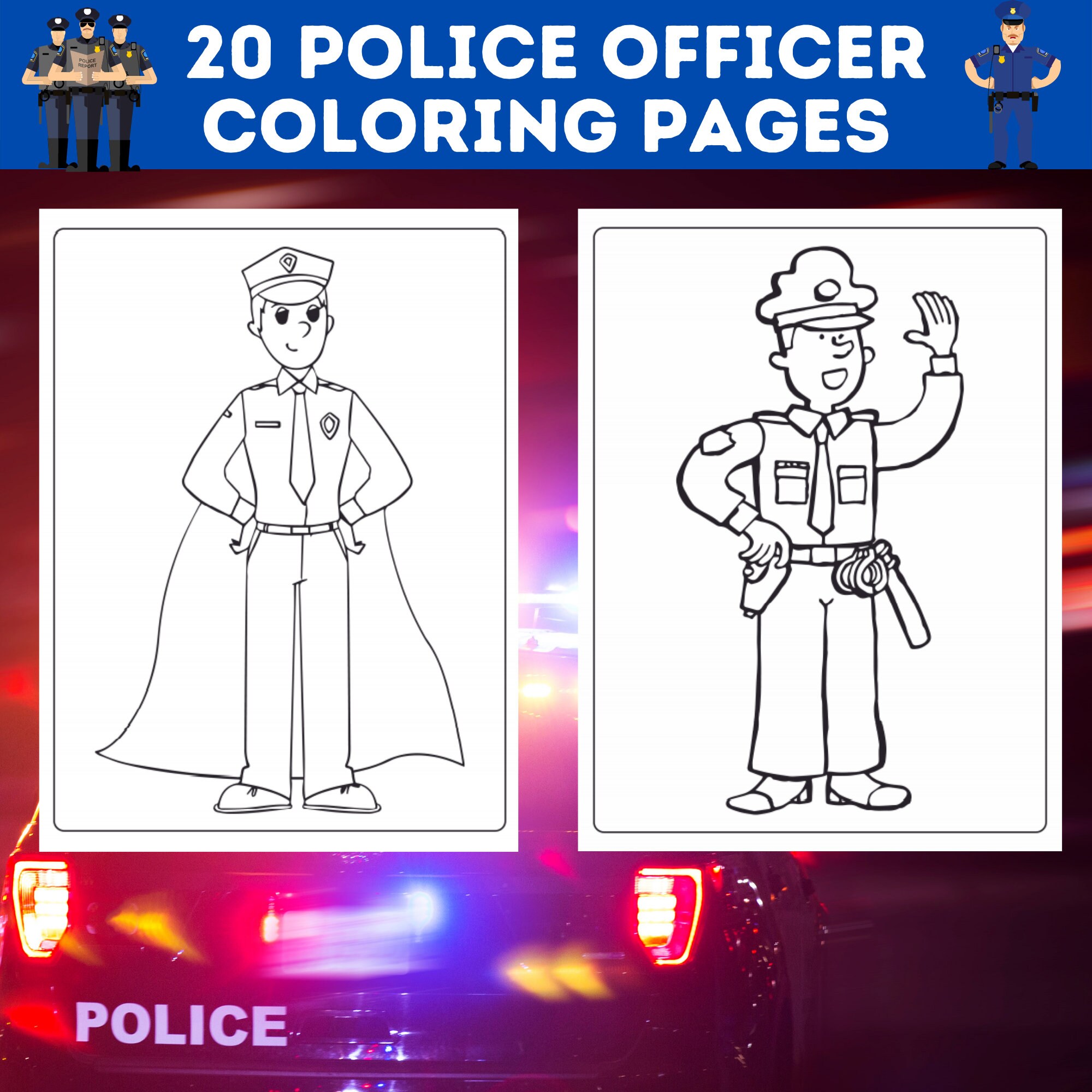 Police officer coloring pages bundle policeman policewoman printable policeman coloring book police officer picture instant download