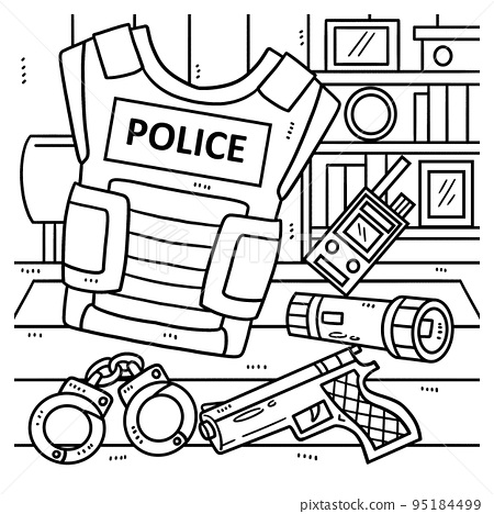 Police officer equipment coloring page for kids