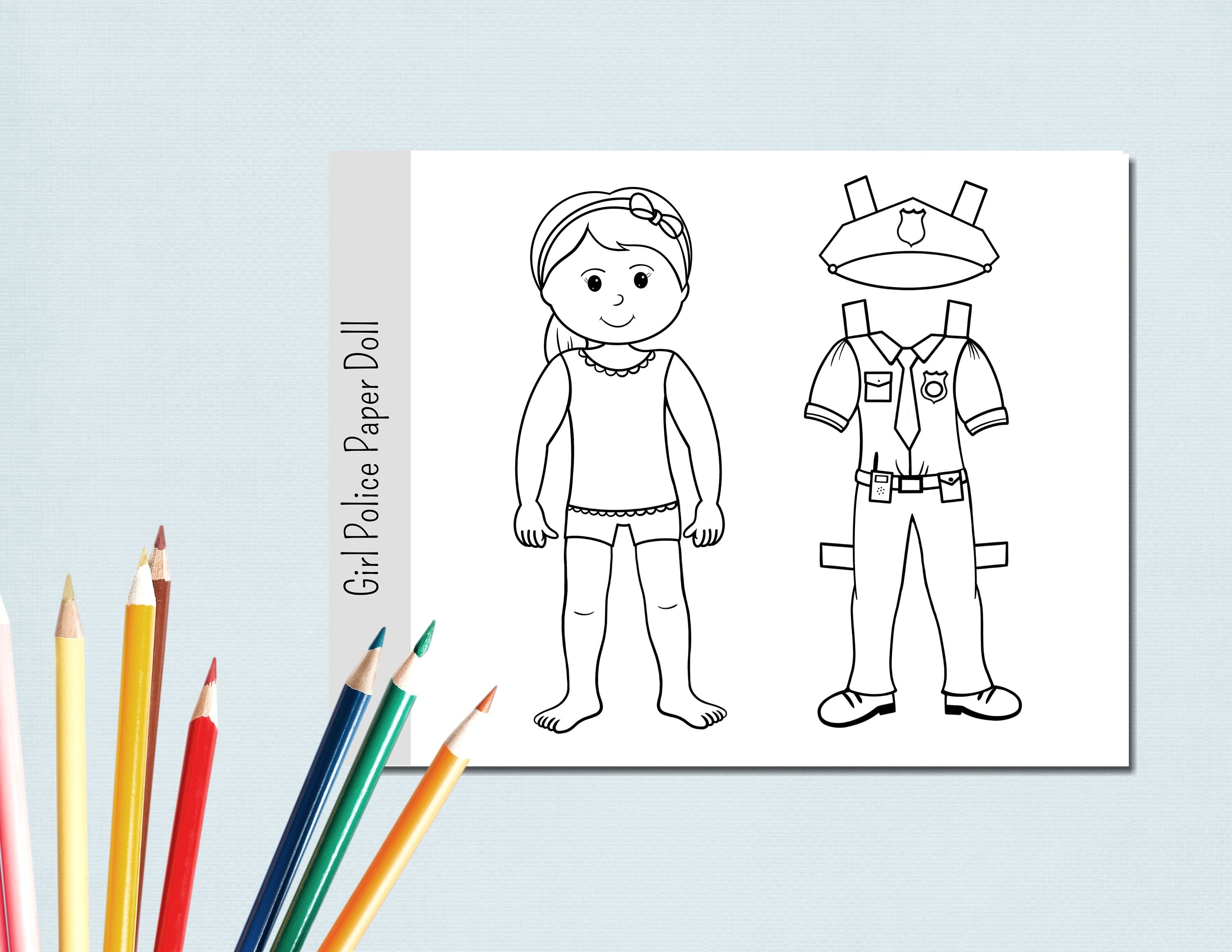 Police paper dolls printable paper doll coloring activity