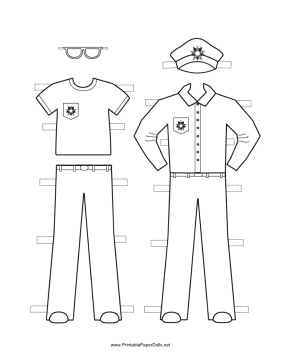 Policeman paper doll outfits to color