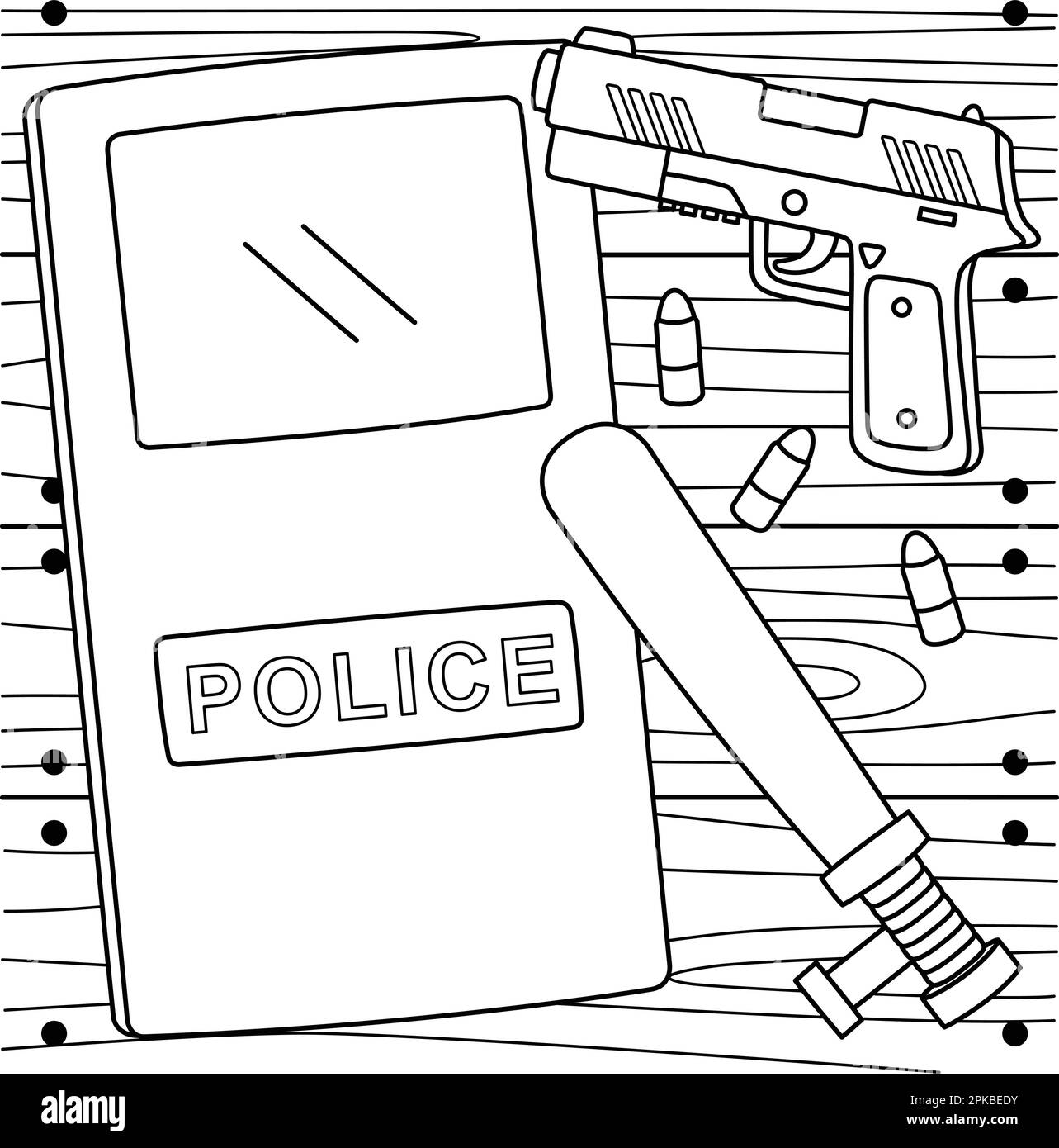 Police officer equipment coloring page for kids stock vector image art