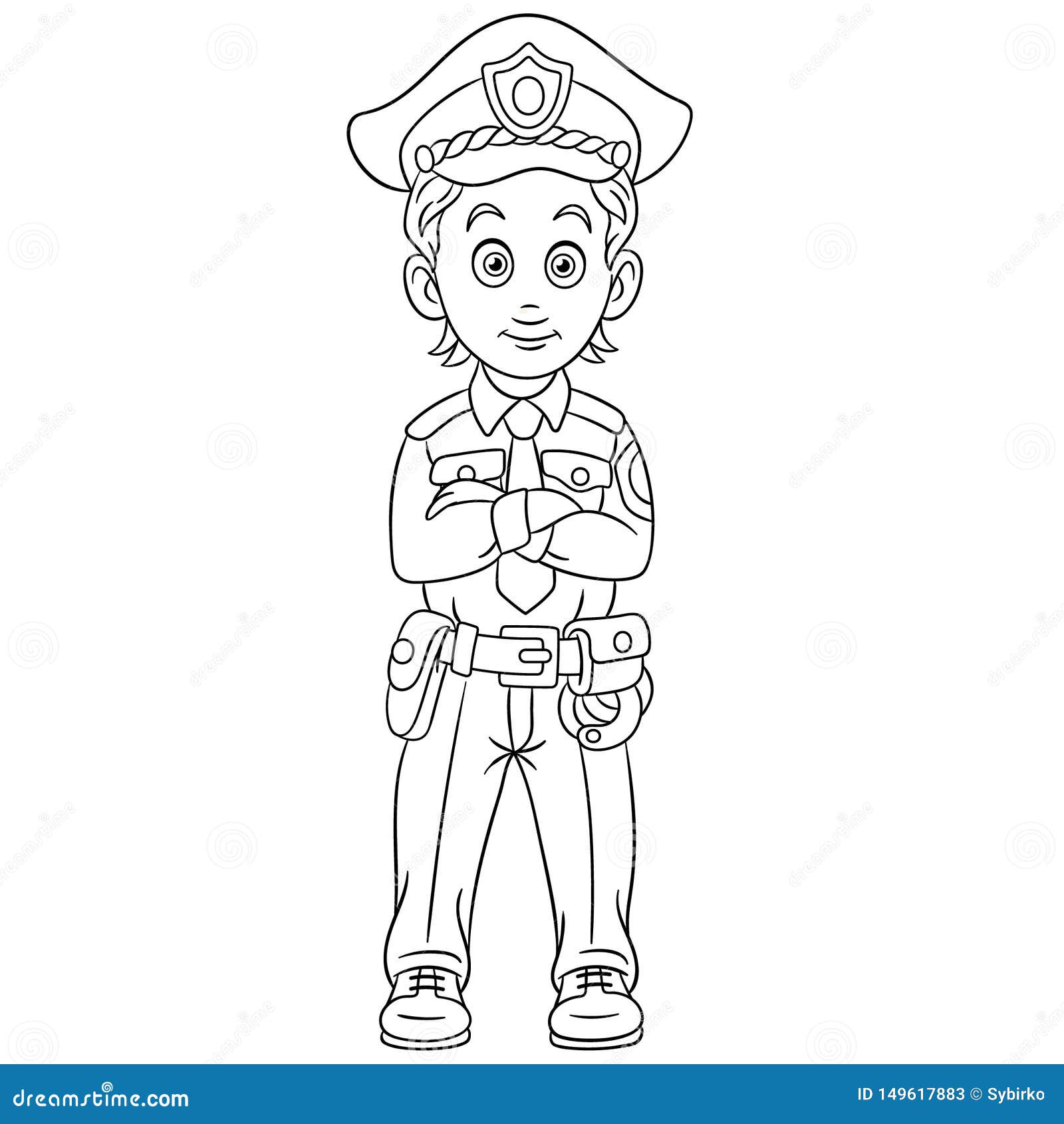 Coloring page with policeman police man officer stock vector