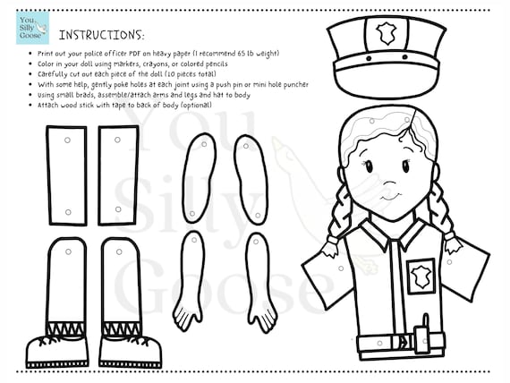 Craft paper doll police officer fire fighter articulated doll paper craft art project childrens paper craft fire fighter