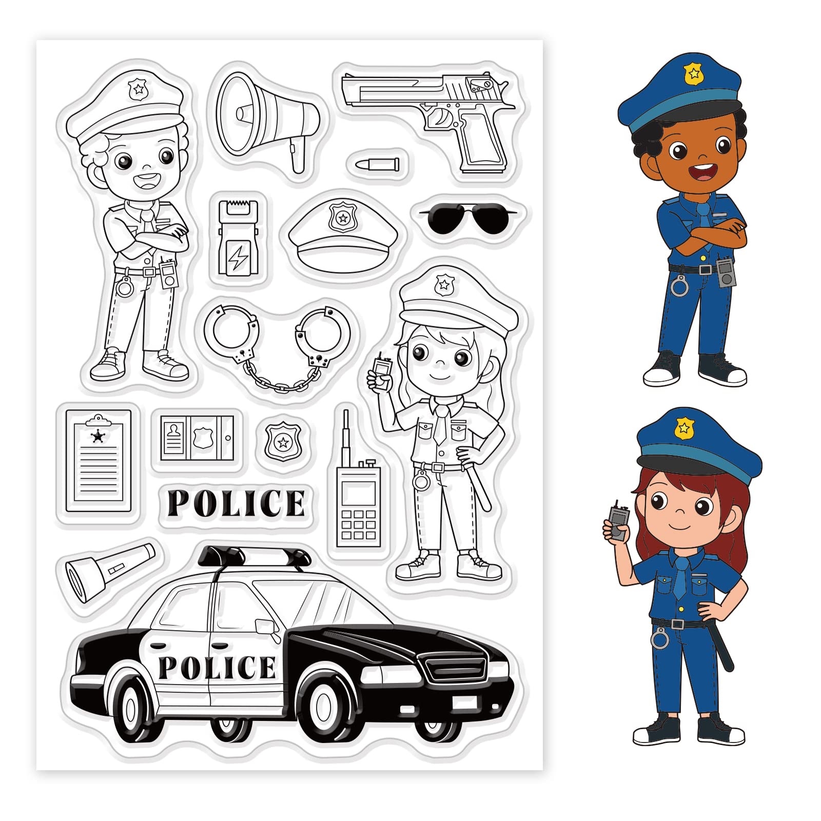 Globleland police and handcuff clear stamp police car and walkie talkie transparent silicone stamp flashlight and horn rubber stamp for scrapbook journal card makingâ